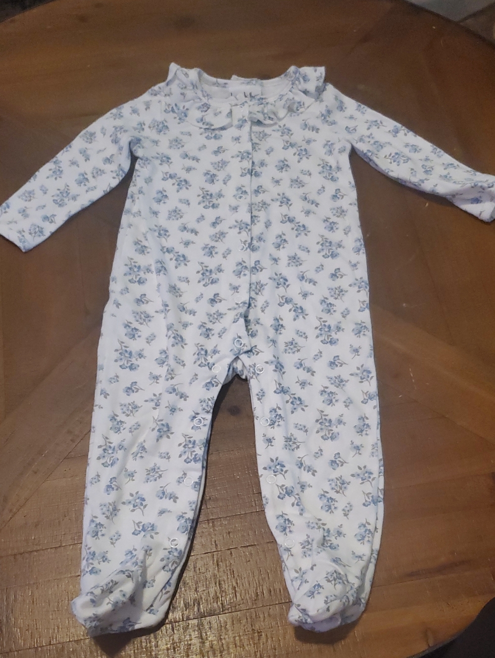 Nicole Miller White Footed One-Piece with Blue Floral Print